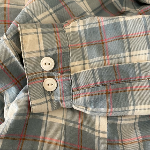L.L. Bean Light Blue & Pink Plaid Fleece Lined Long Sleeve Button Down Shirt - Picture 6 of 7